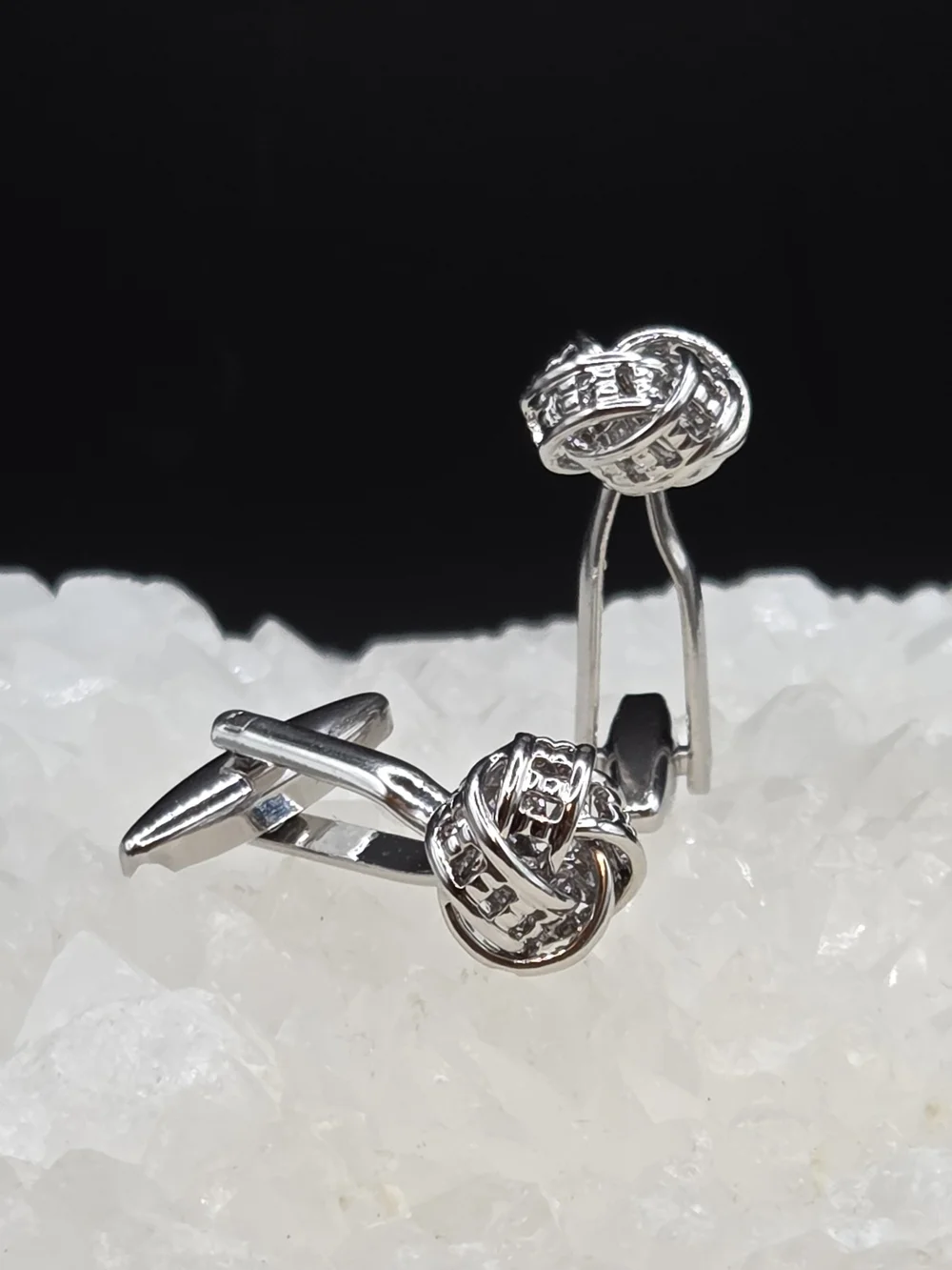 Polished Stainless Steel Knot Cufflinks for Men Silver Tone